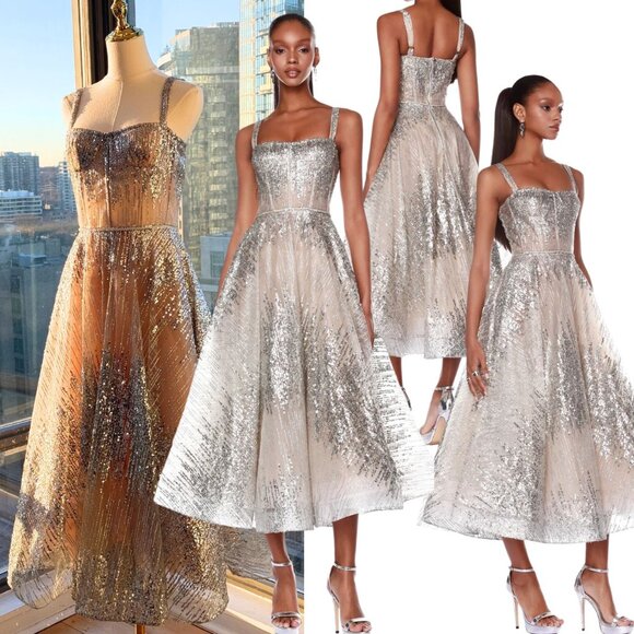bronx and banco mademoiselle sleeveless sequin midi dress Bronx and Banco | Dresses | Bronx Banco Nwot Mademoiselle Silver Sequin  Midi Dress Size M Us 6